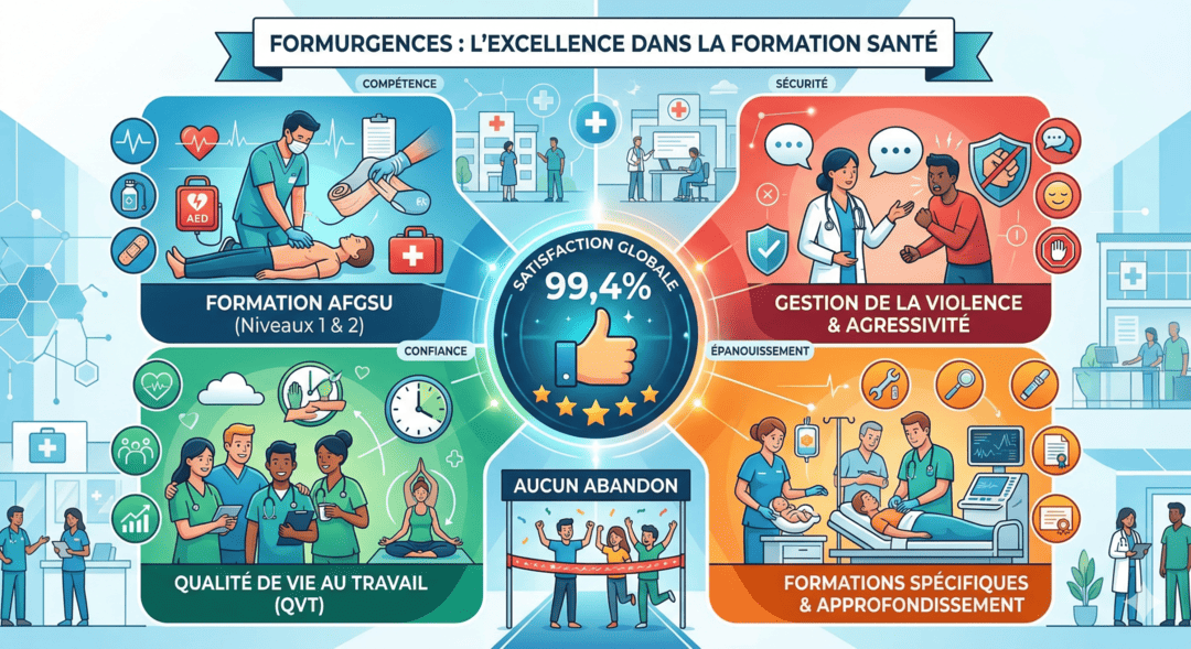 Illustration des statistiques d'excellence de l'organisme de formation Formurgences, toutes formations confondues.